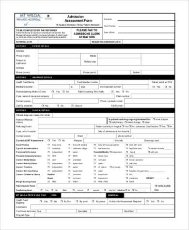 hospital admission forms in pdf